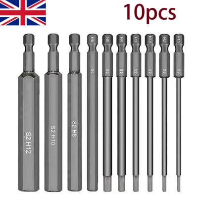 10x Hex Key Allen Bit Set Quick Change Connect Impact Driver Power Drill 100mm • £5.99