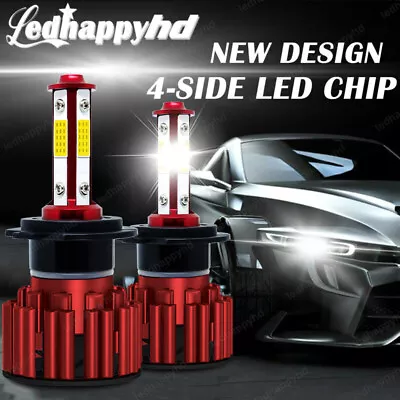 Pair H7 4SIDE LED Headlight Bulb Kit High/Low Beam 6500K Super White 320000LM • $9.99