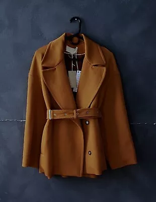 Vanessa Bruno Camel Brown Belted Twill Jacket Coat 10 NWT $984 • $398