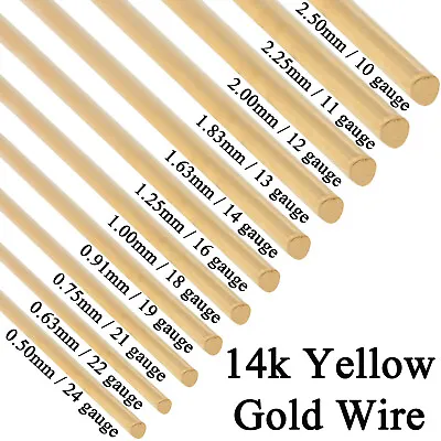$31.51 • Buy 14K Solid Yellow Gold Round Wire Half Hard 1 Inch 10ga - 24 Gauge 0.5mm - 2.5mm