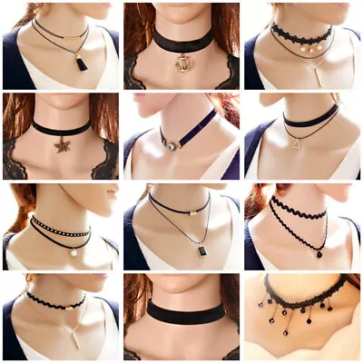 Fashion Black Lace Choker Collar Bib Necklace Charm Pendant Party Women Jewelry • $2.69