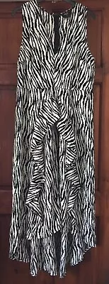 Ladies AX Paris Black White Zebra Print Midi / Maxi Dress Longer At Back Size 14 • £6.75