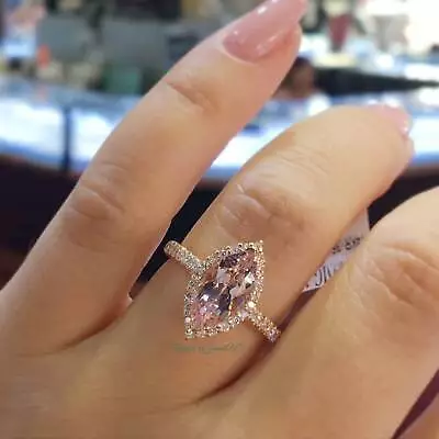 3.8Ct Marquise Cut  Morganite Engagement Ring 14K Rose Gold Over  NEW Simulated • $109
