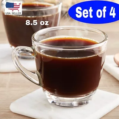Set Of 4 Glass Coffee Cups Mugs With Handle Perfect For Latte Tea 8.5 OZ • $15.95