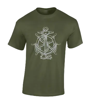 £9.99 • Buy Ships Wheel And Anchor Mens T Shirt Cool Navy Navl Nautical Pirate Fashion Top