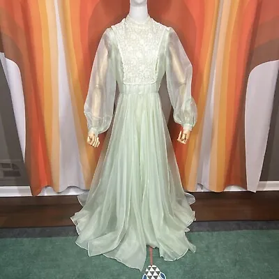 Vintage Nadine Gown Women Small Medium Green Lace Sheer Floor Length 1960s Dress • $103.96