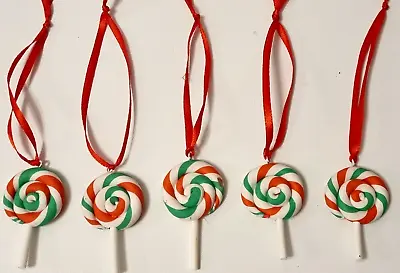5 Fimo Lollipops.Small Christmas Tree Decoration.ribbon Hanging.Lth 5cm Red&Gren • £4.99
