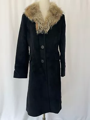 Michael Michael Kors Angora Wool Fur Trim Black Coat Women's Sz 8 • $59.98