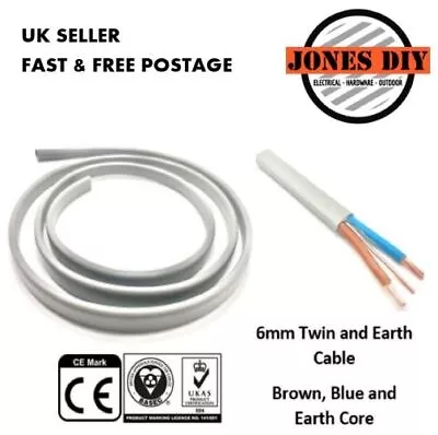 6mm Twin And Earth Cable Cooker Shower High Power Wire Wiring T&e Grey Flat • £93.19