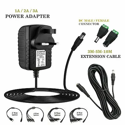 AC/DC 12V 1A 2A UK Power Supply Adapter Safety Charger For LED Strip CCTV Camera • £3.10