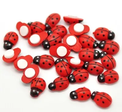 Mini Self Adhesive Stick On Wooden Ladybirds Ladybugs Craft Card Toppers Diy • £1.95