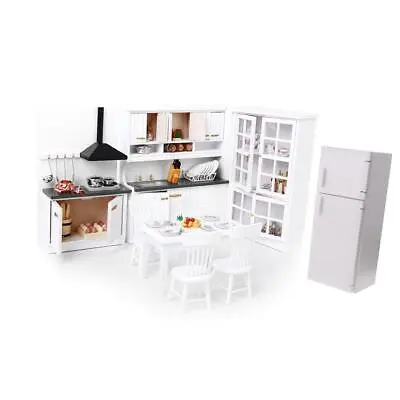 £35.41 • Buy 1/12 Wood Cabinet Fridge Set For Dolls House Kitchen Dining Room Accessories