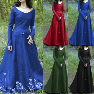 Women Vintage Medieval Dress Wedding Gow Renaissance Costume Elves Fantasy Dress • $35.88