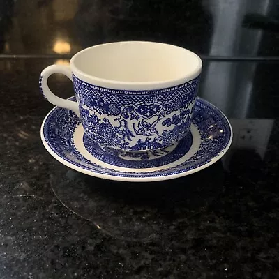 Vintage Homer Laughlin Blue Willow Pattern Cup & Saucer Set Made In USA  • $5