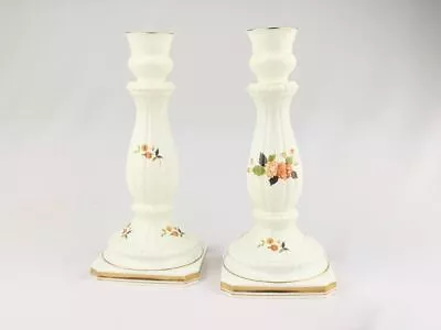 RARE Set Of Two White Bone China Candlestick Holders With Gold Trim | Mikasa Cor • $52.99