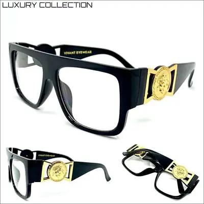 Men's CLASSIC RETRO HIP HOP Style Clear Lens EYE GLASSES Thick Frame Gold Logo • $14.99
