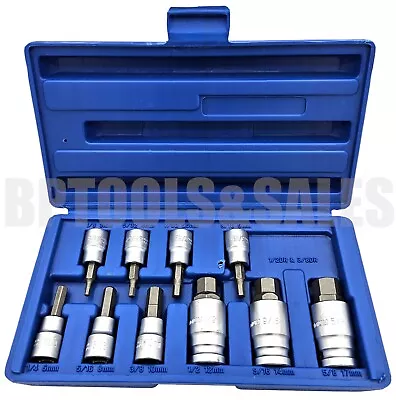 10pc 3/8  & 1/2  Drive Hex Key Allen Head (SAE) Socket Bit Set • $21.99