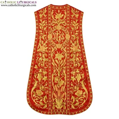 Red Spanish Fiddleback Vestment & Mass Set With Vintage Embroidery Pattern NEW • $599.99