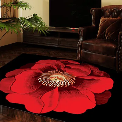 Red Poppy Flower Carpet Bedroom Decorative Door Anti-Slip Rug Bathroom Mat • £33.85