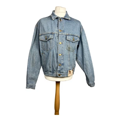 $37.55 • Buy Denim Jacket Oversized Medium Light Blue Distressed Womens Italian Made