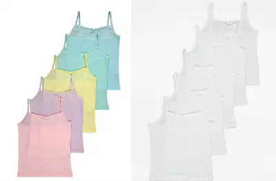 £11.49 • Buy 5 Girls Pastel Or White  Cami School Vests Underwear 100% Cotton Age 1-15 Years