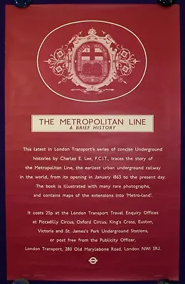 Metropolitan Line Brief History Charles E Lee W Fenton London Transport Poster  • £44.99