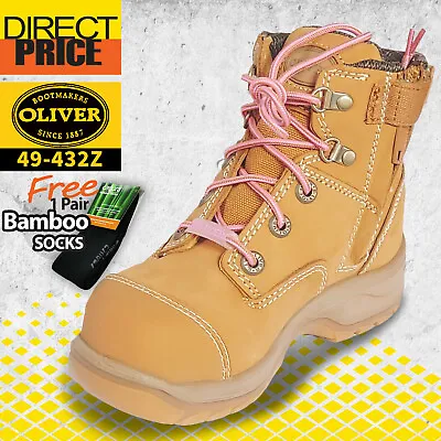 Oliver Women's Work Safety Boots Zip Sided Steel Toe Cap 49432Z + Bamboo Sock • $159.95