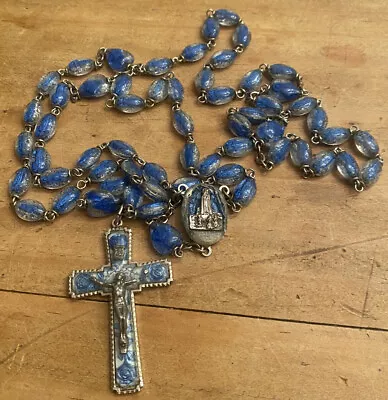 Vintage Rare Blue Lucite Terra De Fatima Holy Water Rosary With Statues In Beads • $280