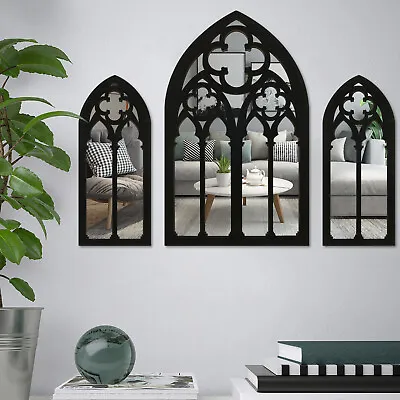  3Pcs Window Garden Mirror Wall Mounted Arched Frame Outdoor Indoor Decor • £14.83