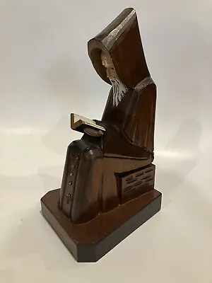 Vintage Jim Hand Carved Wood Monk Priest Bookend Unmarked Has Damage • $16.50