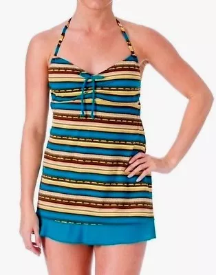 Mainstream Size 12 Or 14 Halter Ruffle Hem Striped Swimdress Or Swimsuit NWT $78 • $27.30