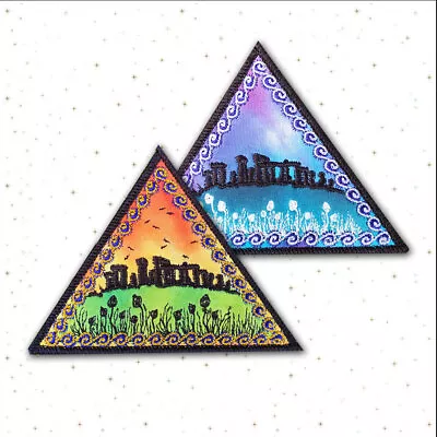 Stonehenge Magic Mushroom Triangle Embroidered Patch - Stone Circle Shroom Hippy • £8.50