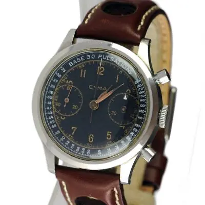 Cyma Ref. 295806 SS Chronograph Clamshell  Tropical  Dial Pulsometer Watch 1940s • $8750