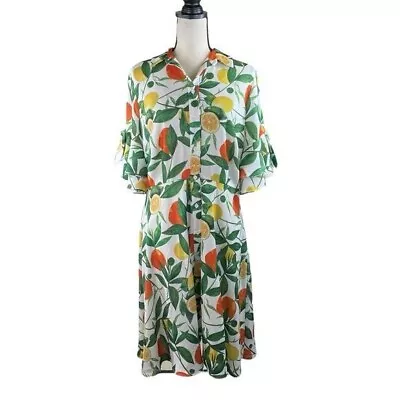 Eloquii Summer Print Dress Size 14 Lemons Oranges Vines! Flutter Sleeve • $38