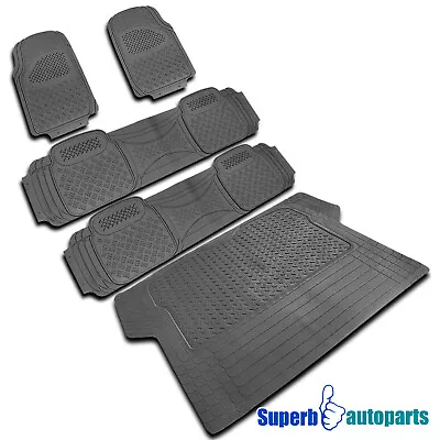 5PC Front+Rear+Cargo Liner Semi Custom Heavy Duty Rubber Floor Mats Carpet Gray • $52.98