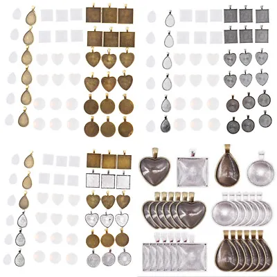 48pcs Blank Bezel Pendant Trays Base Cabochon Settings Jewelry Making DIY • £12.54