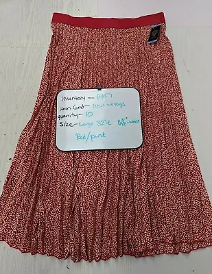 New Vince Camuto Women's Pleated Maxi Midi Skirt Twiggy Dot Red/Pink L AM7 • $9.99