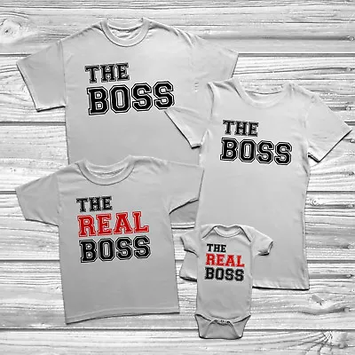 The Real Boss T-Shirt Set Kids Baby Grow Mens Womens Matching Couple Children • £9.95