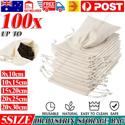 100PCS Calico Bag Drawstring Storage Bags Pouch Linen Tote Snack Gift Bags Bulk • $9.98