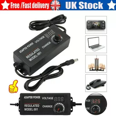 Adjustable AC/DC  Electrical Power Supply Adapter Charger Variable Voltage • £10.99