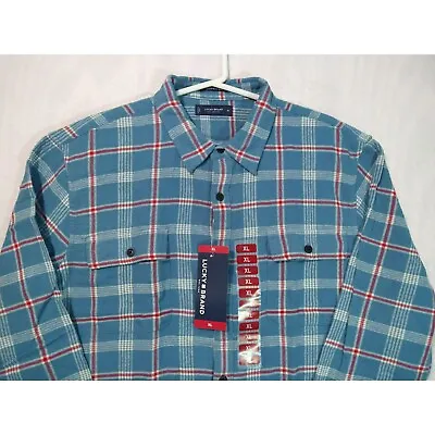 Lucky Brand Flannel Shirt Mens XL Blue Plaid Long Sleeve Button Up • $18