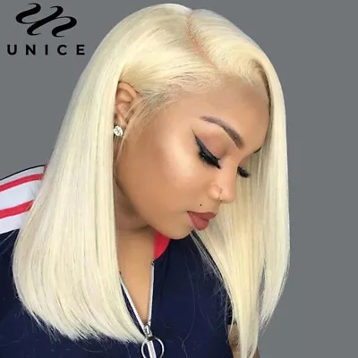 Mongolian Honey Blonde Bob Straight Lace Closure Human Hair Wigs For Black Women • $108.89