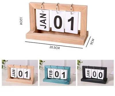 £6.99 • Buy Permanent Desktop Calendar Wooden Perpetual Desk Calendar Block Planner Gift 