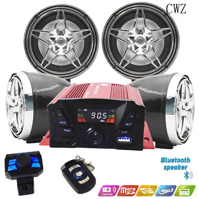 Bluetooth Motorcycle Stereo Speakers Audio Amplifier System USB FM UTV ATV Cart@ • $88.88