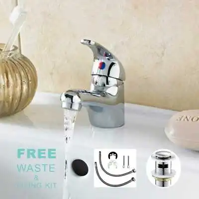 £13.49 • Buy New Cloakroom Faucet Modern Bathroom Basin Sink Mono Chrome Mixer Tap & Waste