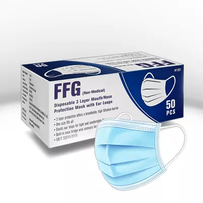 50 FFG Disposable Face Mask 3-Ply Non Medical Surgical Earloop Mouth Dust Cover • $8.95