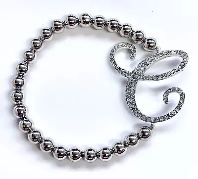 HSN Joan Boyce Silver Tone Crystal Initial  C   Stretchable Beaded Bracelet • $14.99