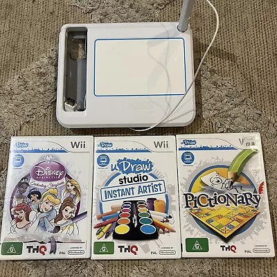 Nintendo Wii U Draw Tablet Pad + 3 Games Bundle Instant Artist Pictionary Disney • $45