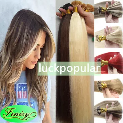 Pre Bonded Stick Tip Human Hair Extensions Keratin I Tip Hair Full Head Thick 1g • $43.71