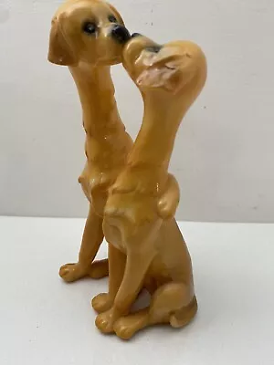 Golden Retriever Dog Figurine Vintage Kitsch MCM Sad Eye - Resin - Kissing Pair • $19.25